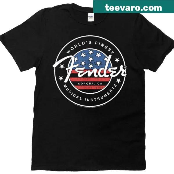 Fender logo inside an American flag circle stamp graphic