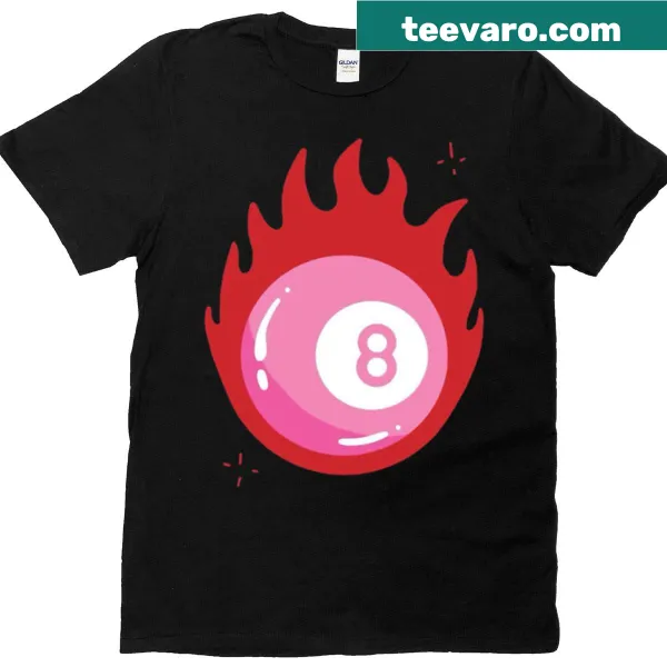Graphic T-shirt with a flaming pink eight ball design