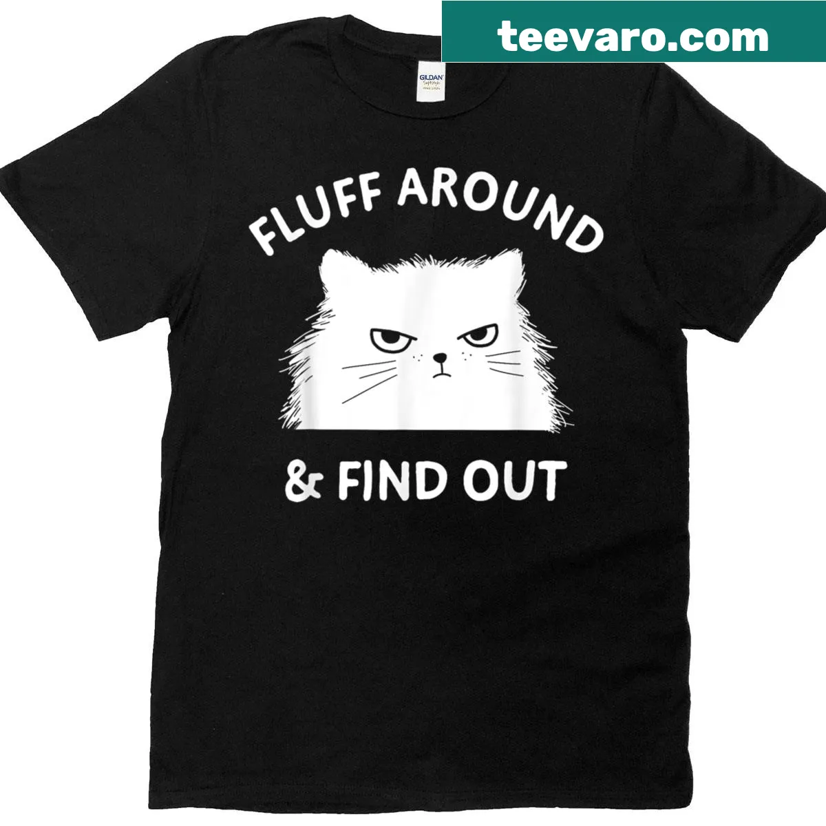 Sarcastic T-shirt with the phrase 'Fluff Around' for cat lovers — on a men's t-shirt