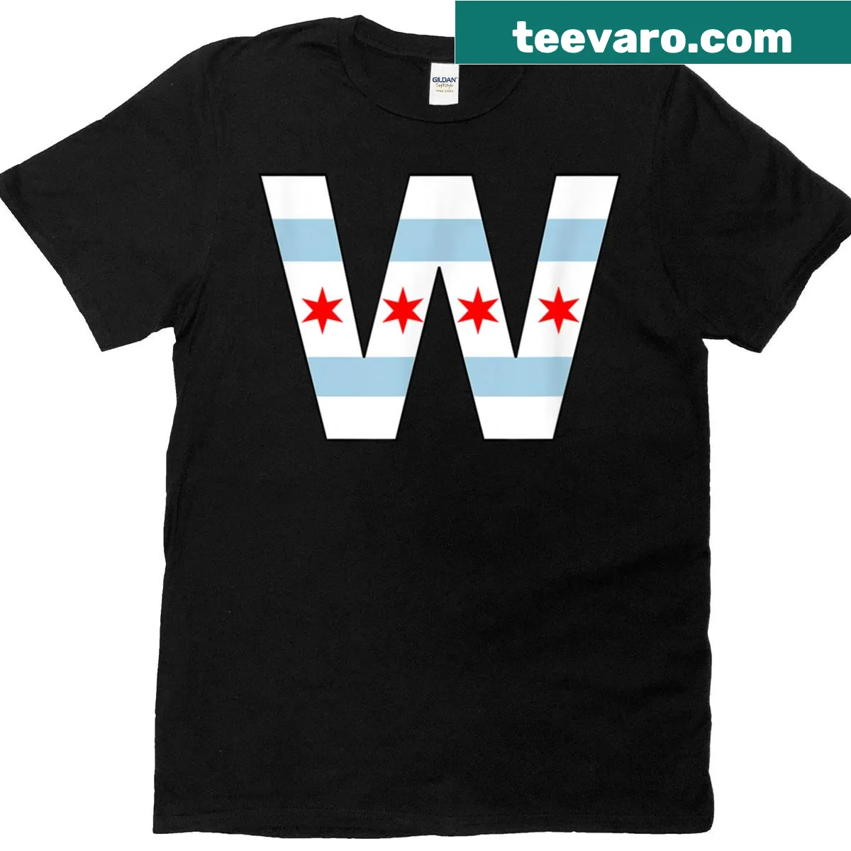 Chicago city flag design T-shirt featuring stars and stripes — on a men's t-shirt