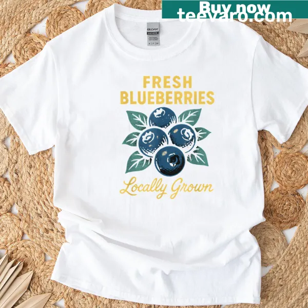 Vintage advertisement graphic for fresh blueberries on T-shirt