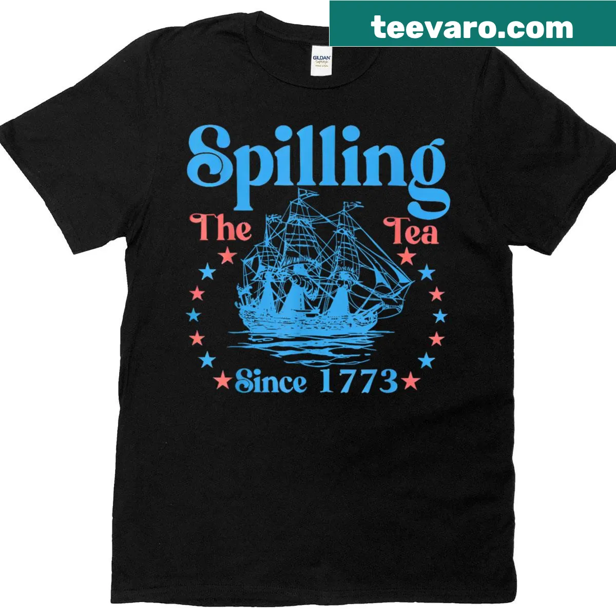 Funny 4th of July t-shirt with tea-themed graphic and playful text — on a men's t-shirt