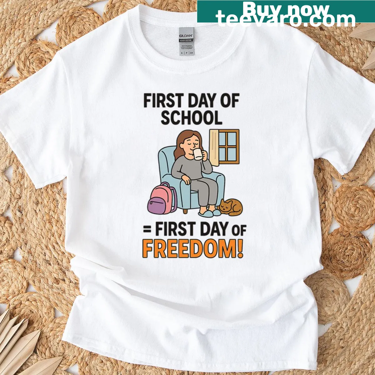 Oversized t-shirt for moms featuring coffee and back to school graphics — on a men's t-shirt