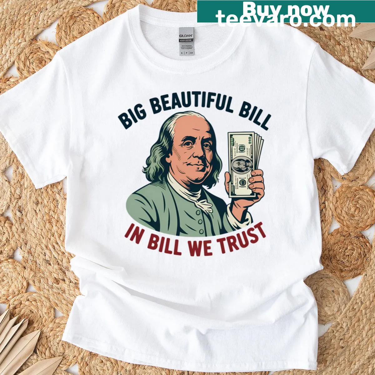 Funny text shirt with Benjamin Franklin theme — on a men's t-shirt