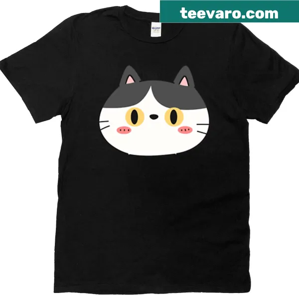 Cartoon cat face doodle graphic on a fun t-shirt