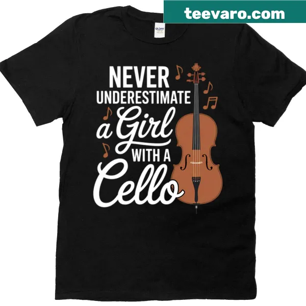 Vintage-style T-shirt featuring a humorous cello graphic and text for girls.