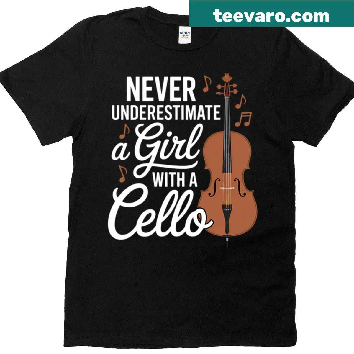 Vintage-style T-shirt featuring a humorous cello graphic and text for girls. — on a men's t-shirt