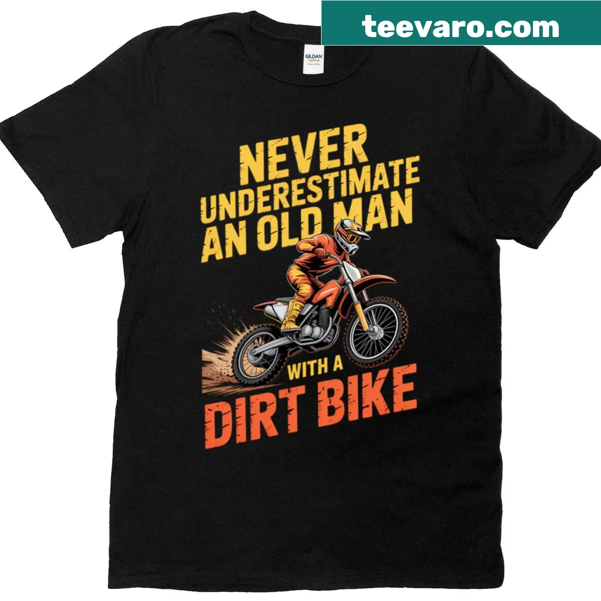 Funny motocross t-shirt with cartoon dirt bike design — on a men's t-shirt