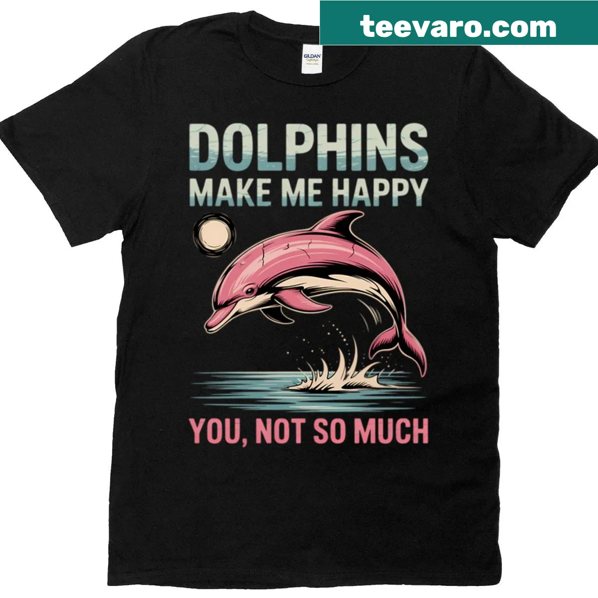 Vintage-style dolphin lover t-shirt with playful graphic — on a men's t-shirt