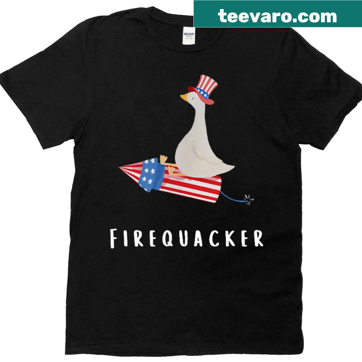 Independence Day t-shirt featuring a funny goose graphic — on a men's t-shirt