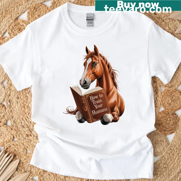 Funny horse graphic with book on training humans t-shirt