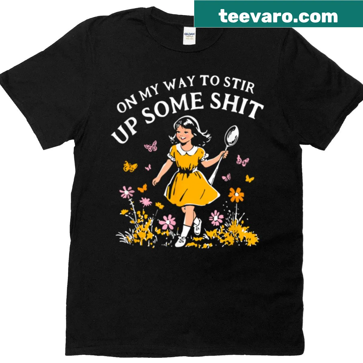 Sarcastic T-shirt with text about stirring up trouble — on a men's t-shirt