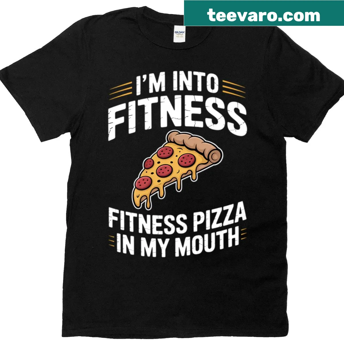 Humorous pizza graphic with playful text on a t-shirt — on a men's t-shirt