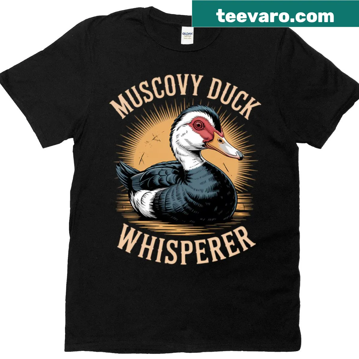 Muscovy duck graphic with humorous text on a casual t-shirt — on a men's t-shirt