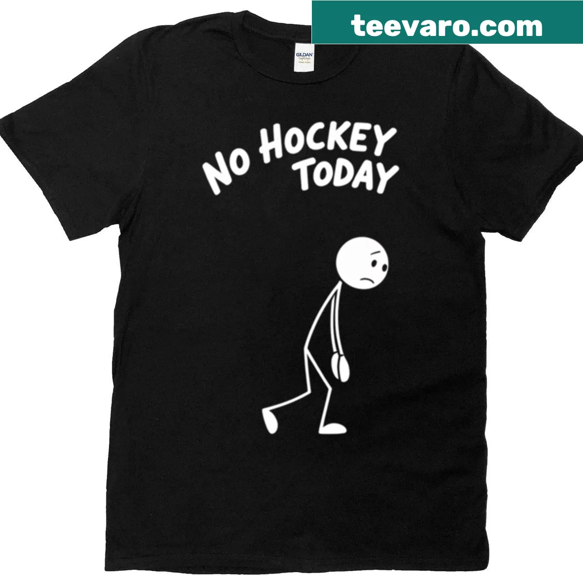 Sad stickman hockey graphic t-shirt — on a men's t-shirt