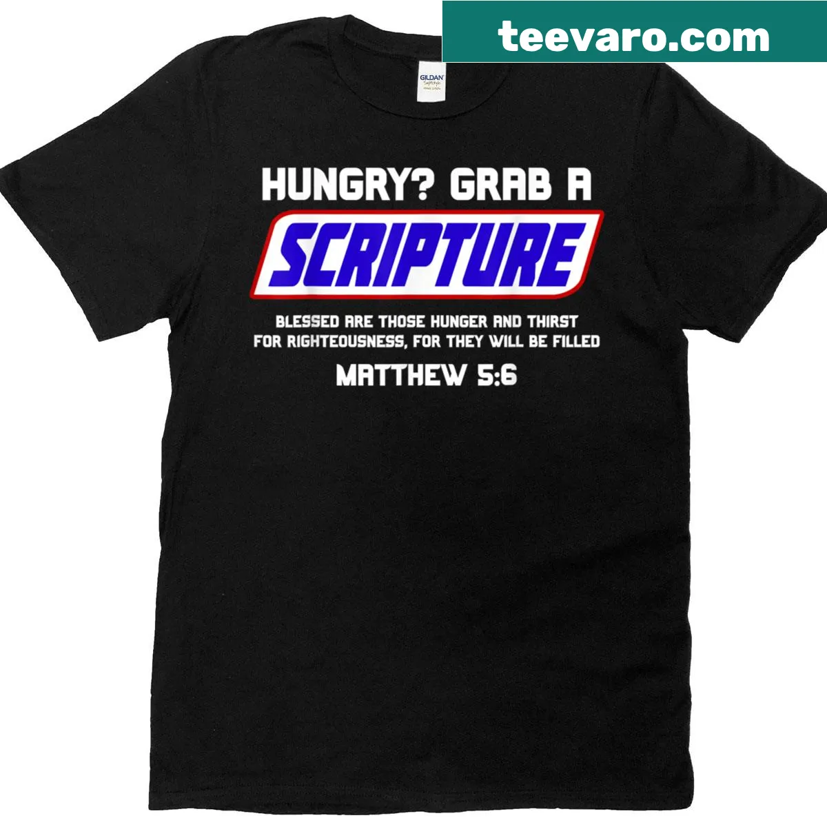 Humorous Bible verse quotes t-shirt with a playful font design — on a men's t-shirt