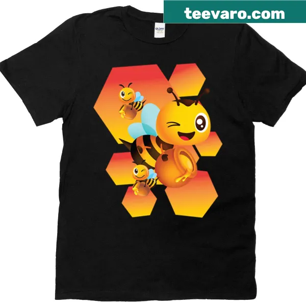 Cute honey bee cartoon graphic on a casual t-shirt
