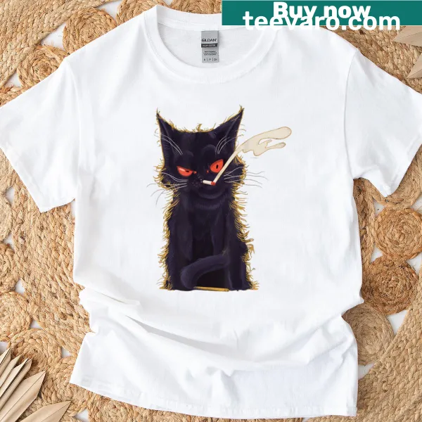 Funny black cat face graphic t-shirt