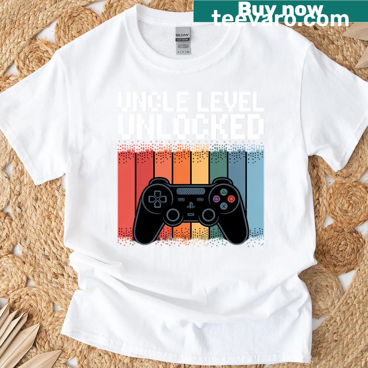 Funny promoted uncle gamer graphic t-shirt — on a men's t-shirt