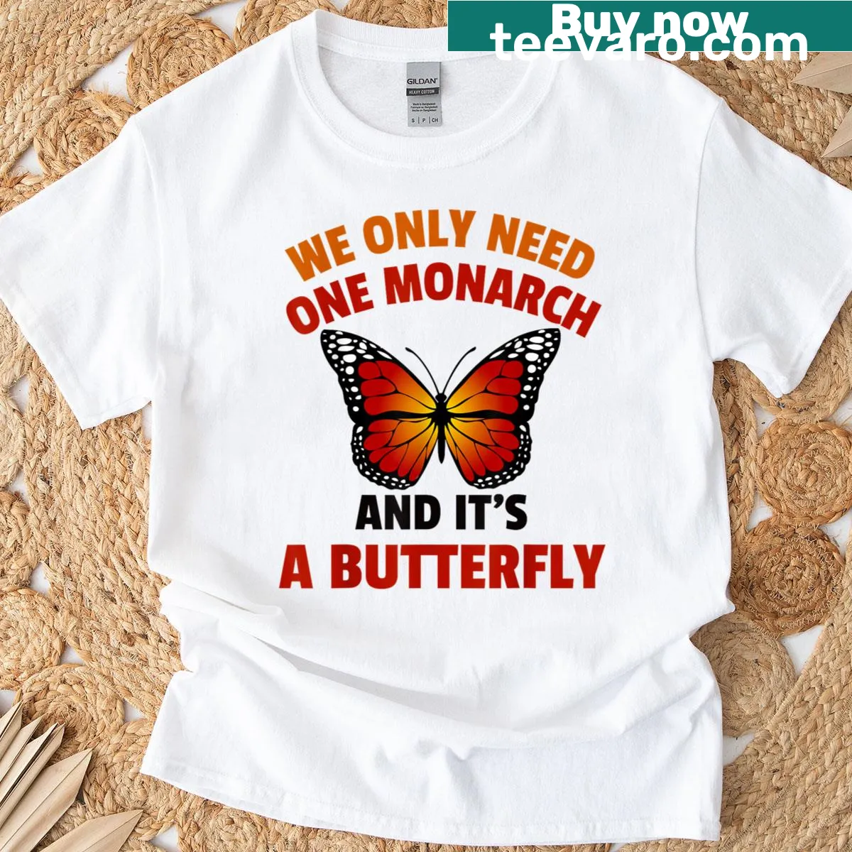 Funny butterfly graphic with floral design t-shirt — on a men's t-shirt