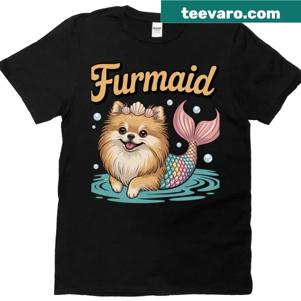 Pomeranian T-shirt with cute Furmaid Vibes illustration