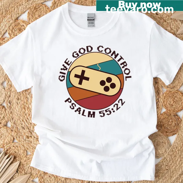 Christian Gamer t-shirt with 'Give God Control' inspirational quote