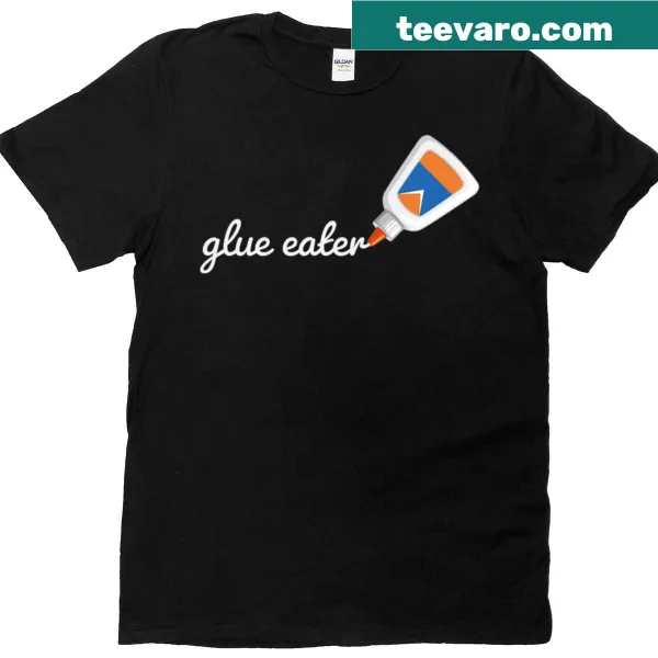 Funny shirt with a cartoon design about glue eating.