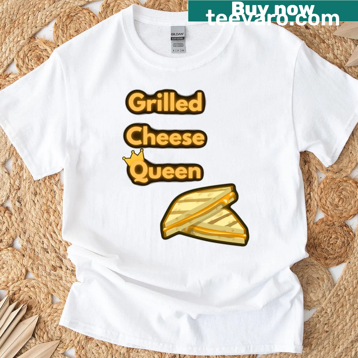 Funny t-shirt for cheese lovers, titled 'Grilled Cheese Queen' — on a men's t-shirt
