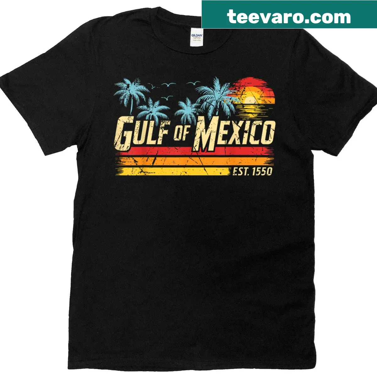 Vintage beach T-shirt with Gulf of Mexico design — on a men's t-shirt