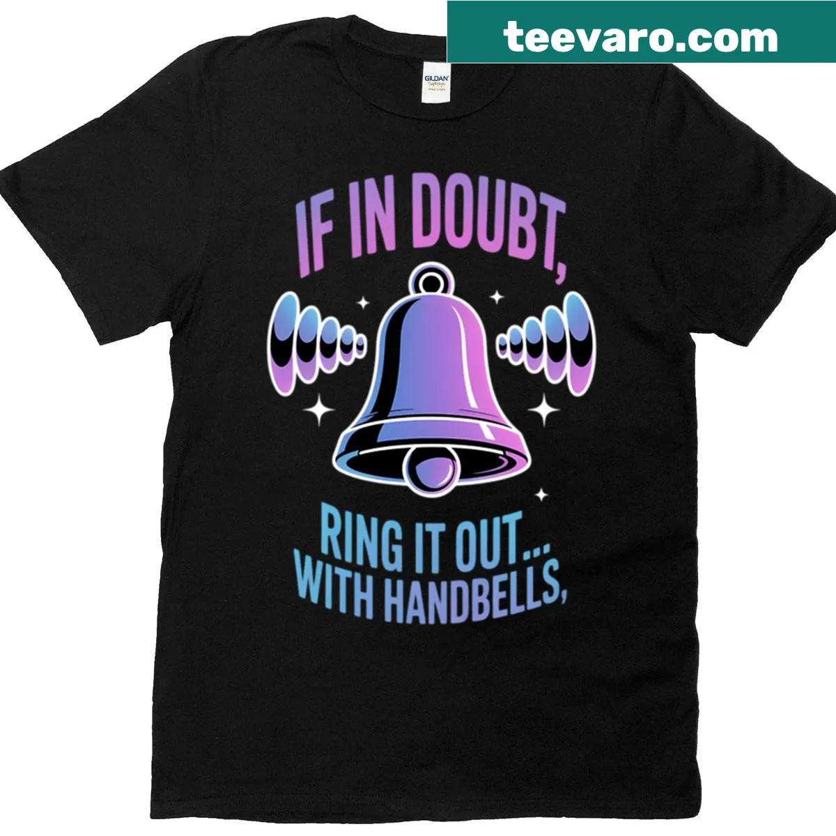 Funny T-shirt for handbell ringers with musical design — on a men's t-shirt