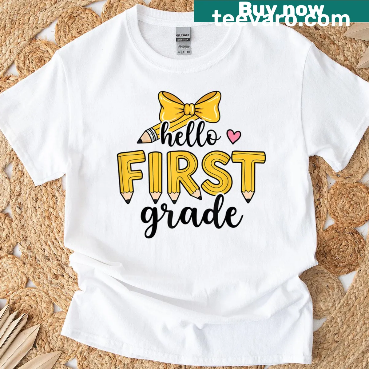 Cute T-shirt for first-grade teachers with a pencil and bow design — on a men's t-shirt