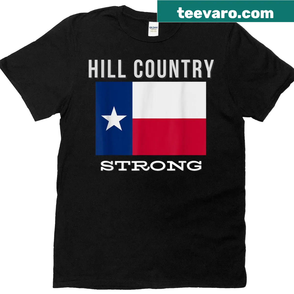 T-shirt featuring 'Hill Country Strong Texas' text design. — on a men's t-shirt