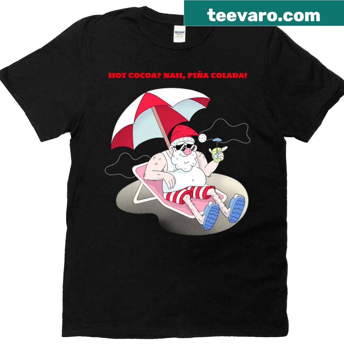 Funny t-shirt with hot cocoa and piña colada theme — on a men's t-shirt