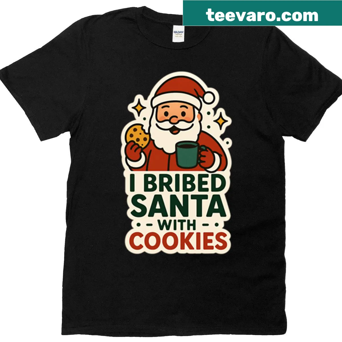 Cute holiday t-shirt with the phrase 'I Bribed Santa With Cookies' — on a men's t-shirt