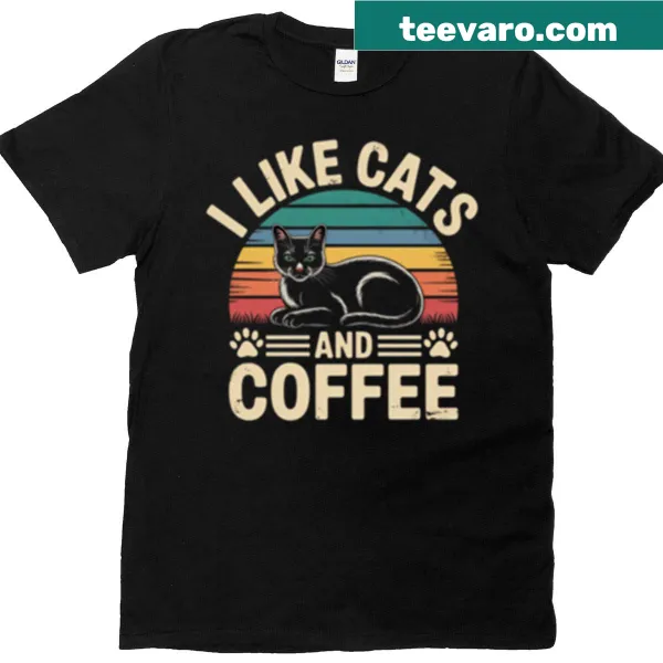 Retro t-shirt for cat lovers featuring cats and coffee design