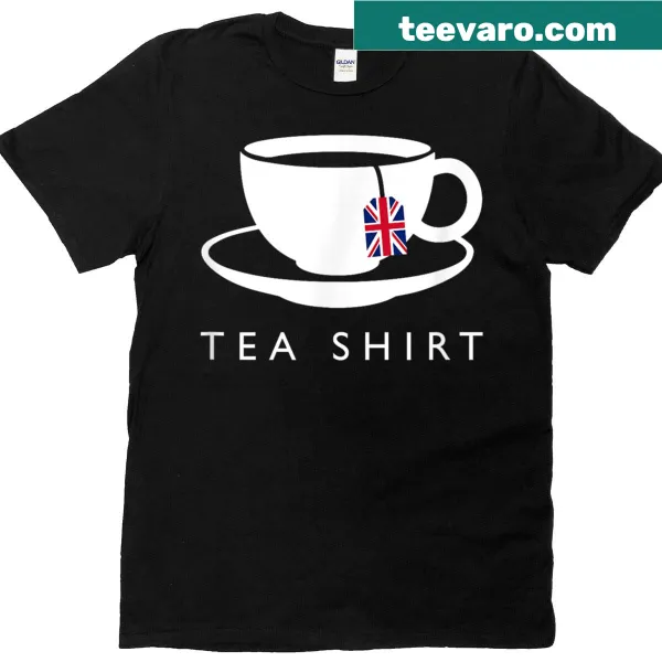 T-shirt featuring UK flag and tea-themed illustration