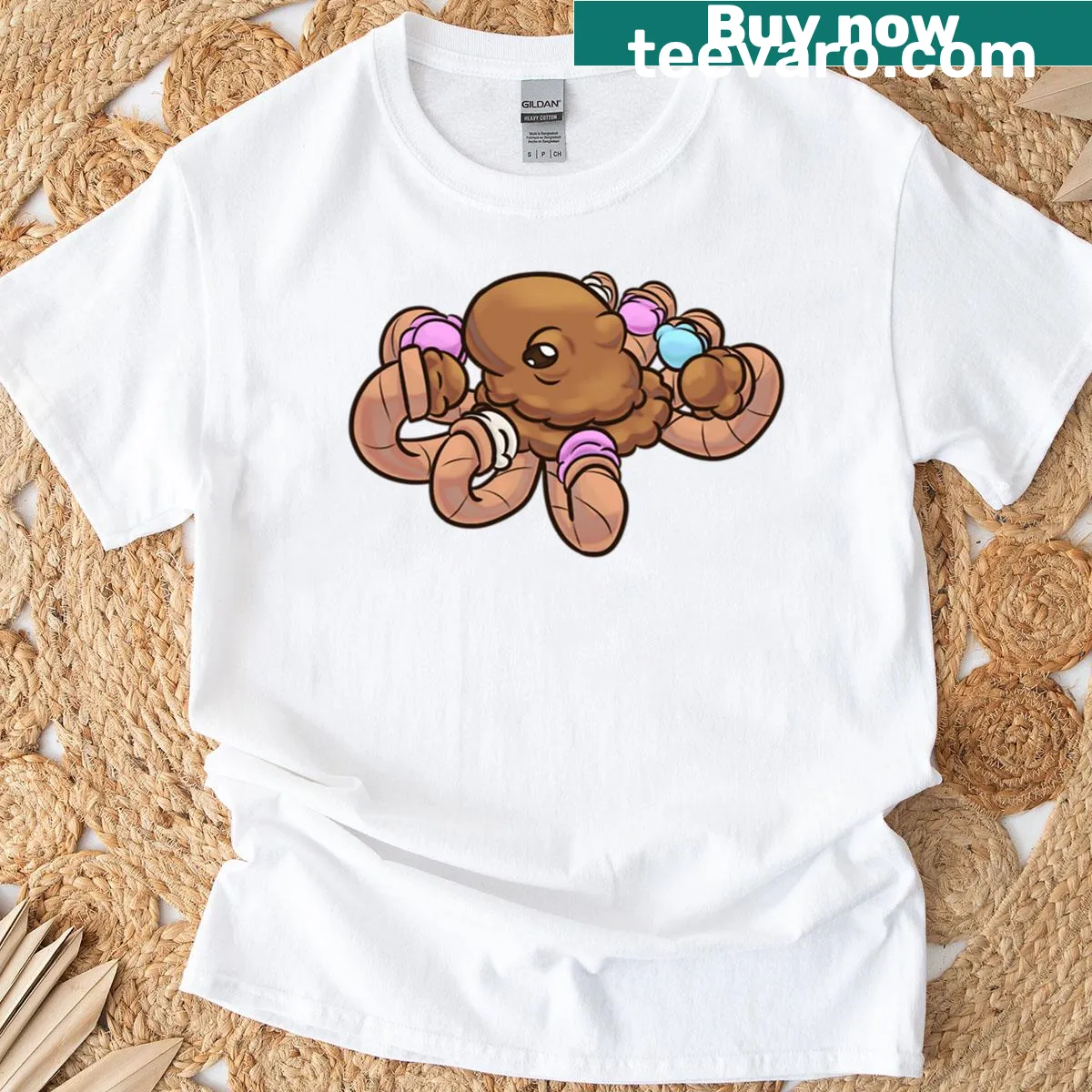 Boxy T-shirt featuring an octopus enjoying ice cream — on a men's t-shirt