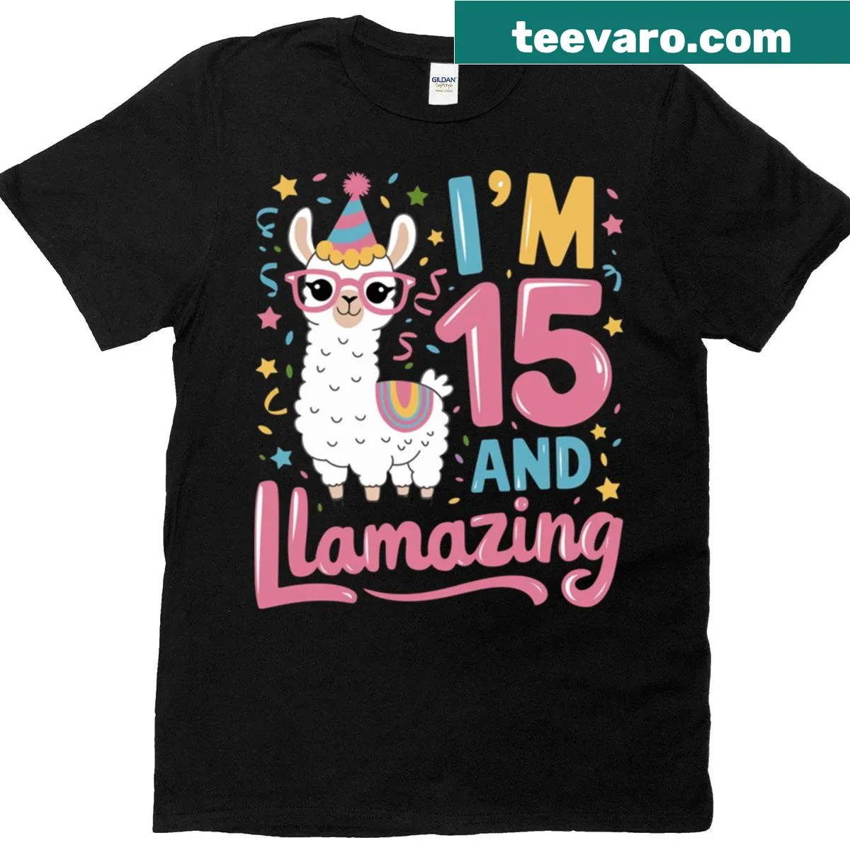 Birthday T-shirt for teens with the phrase I’m 15 and Llamazing — on a men's t-shirt