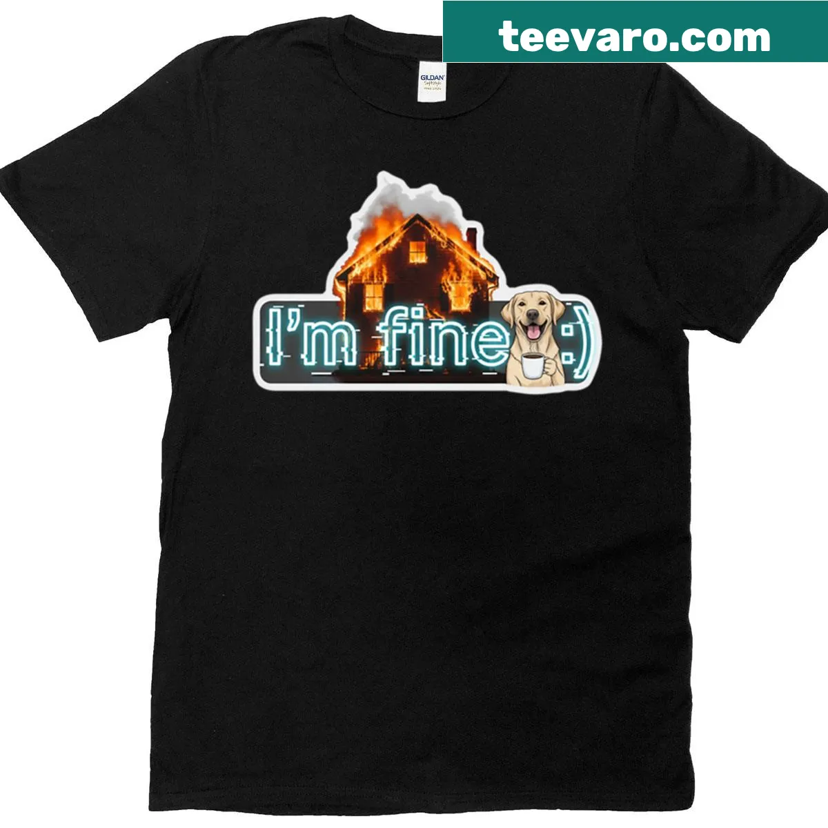 Funny T-shirt with the phrase I'm Fine and a dog-coffee meme — on a men's t-shirt