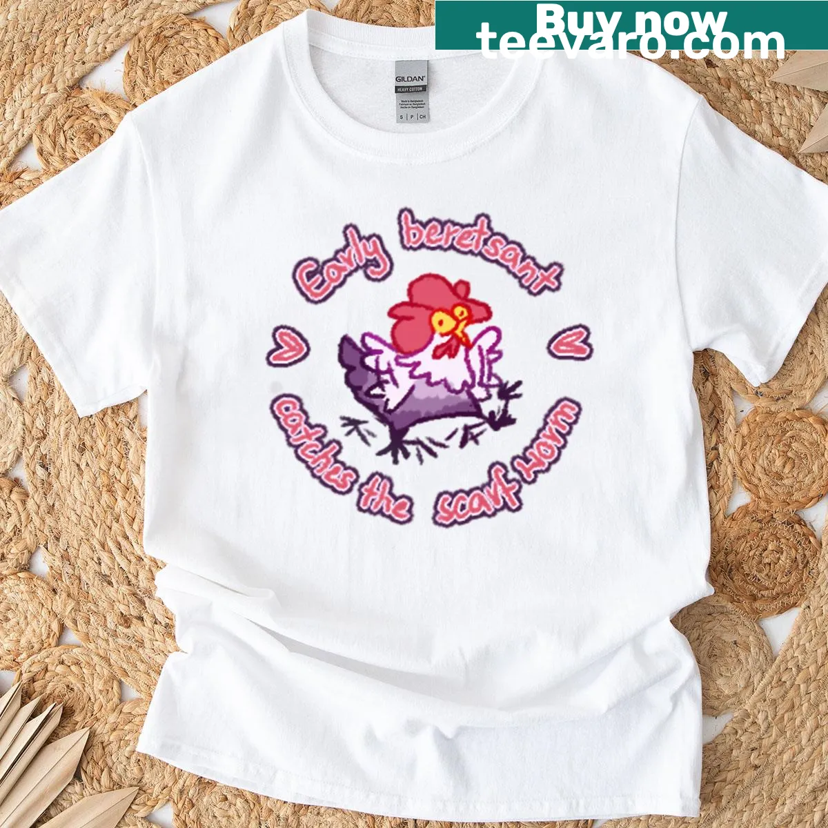 Quirky T-shirt with the phrase 'In Early Beretsant Gets The Scarf Worm' — on a men's t-shirt