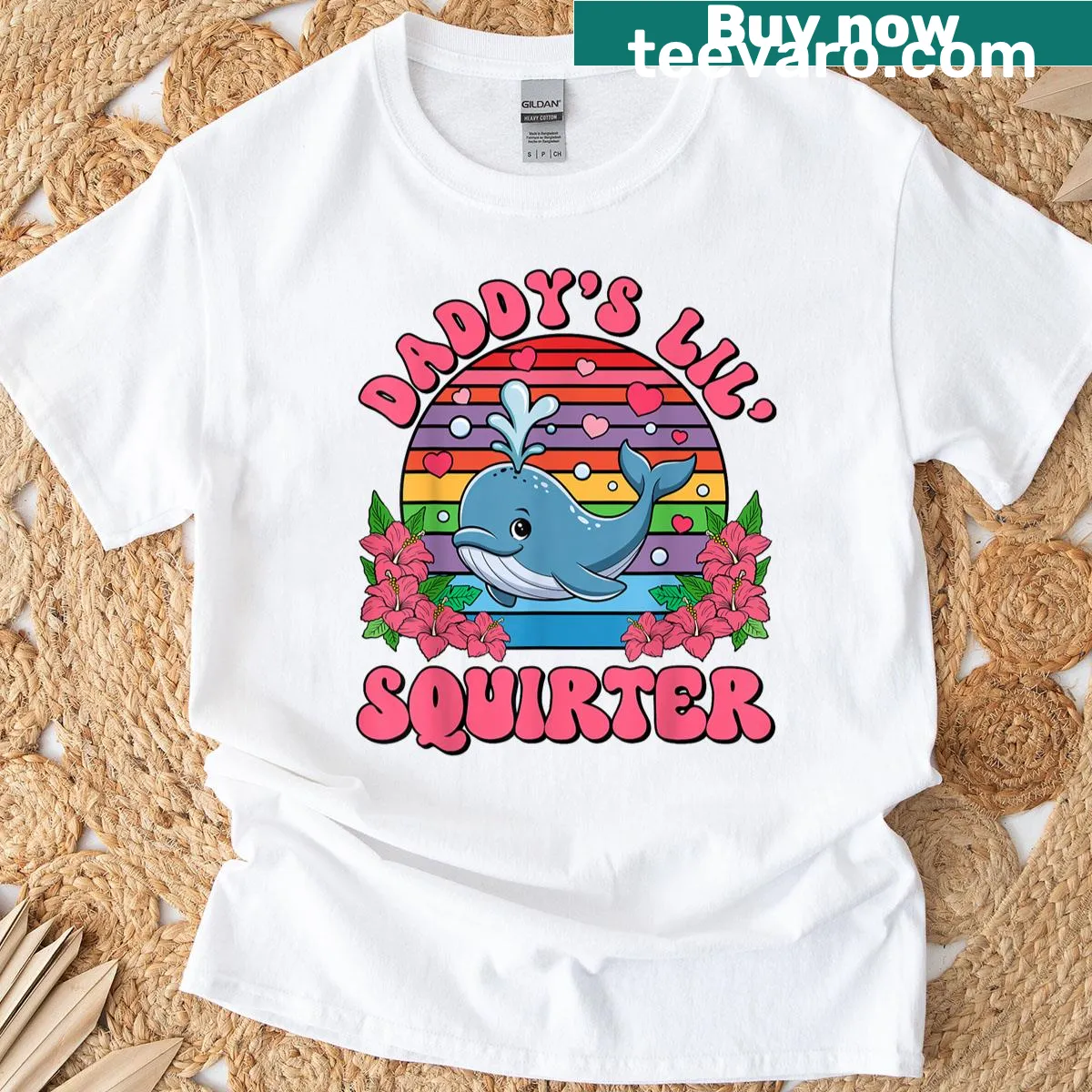 Text 'Daddy's Lil Squirter' on a funny dad tee — on a men's t-shirt