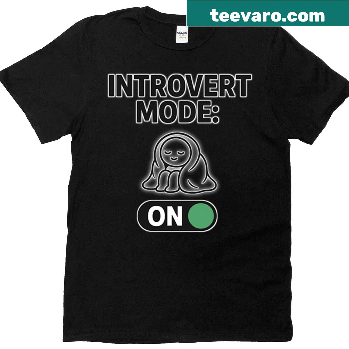 Black T-shirt with the phrase 'Introvert Mode On' in playful typography — on a men's t-shirt