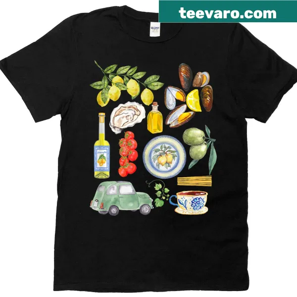 Shirt featuring Italian summer and seafood graphic