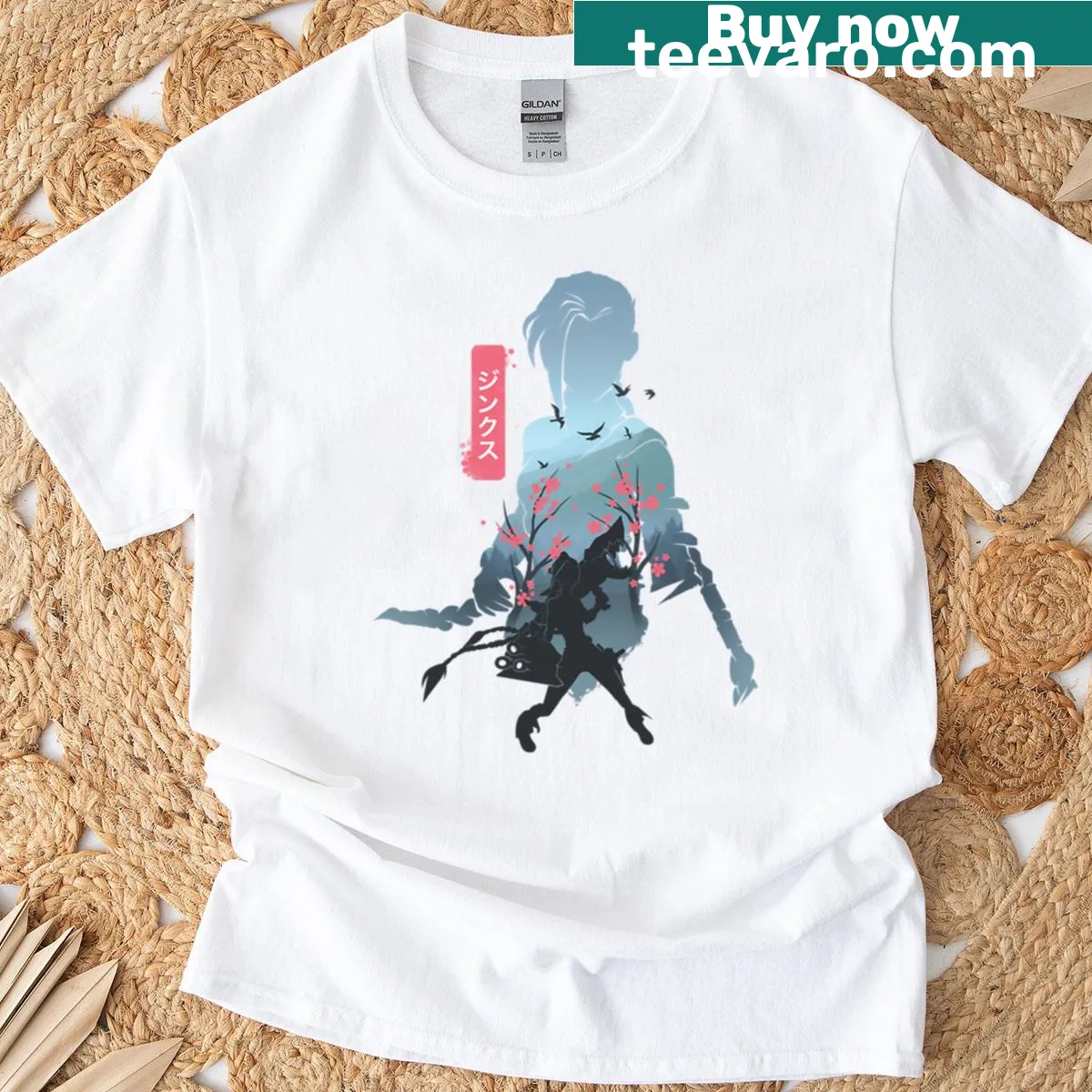 Jinx villainess graphic T-shirt — on a men's t-shirt