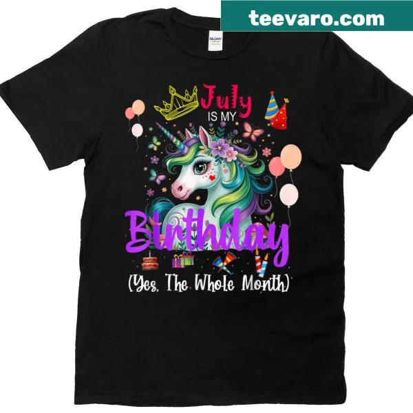 Birthday-themed T-shirt celebrating July birth month