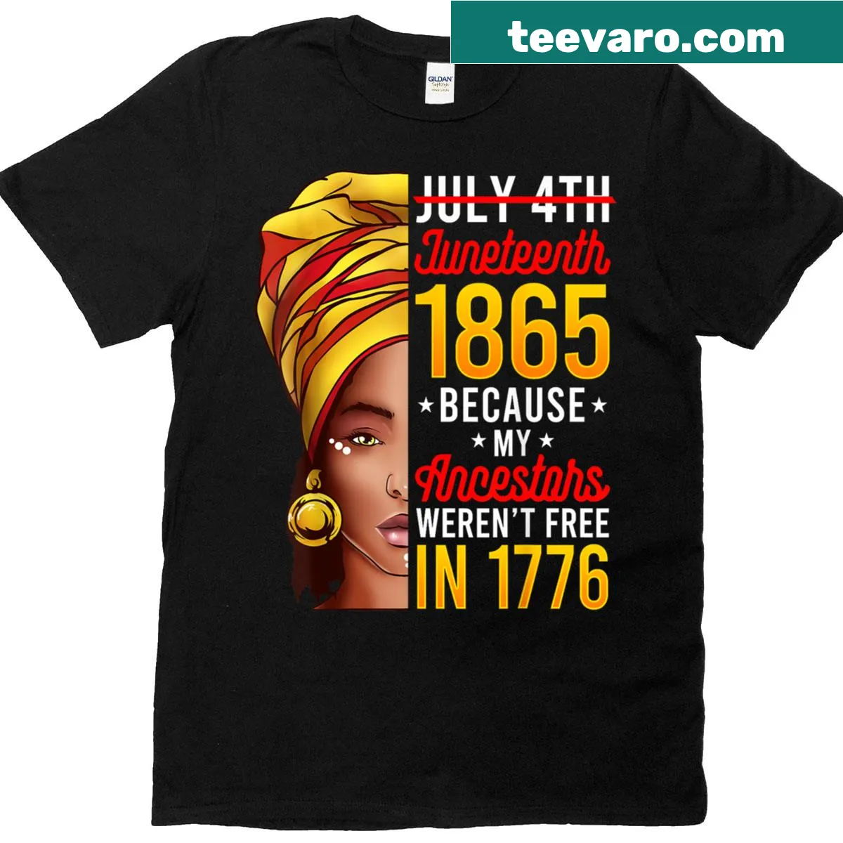Juneteenth T-shirt with bold text celebrating freedom — on a men's t-shirt