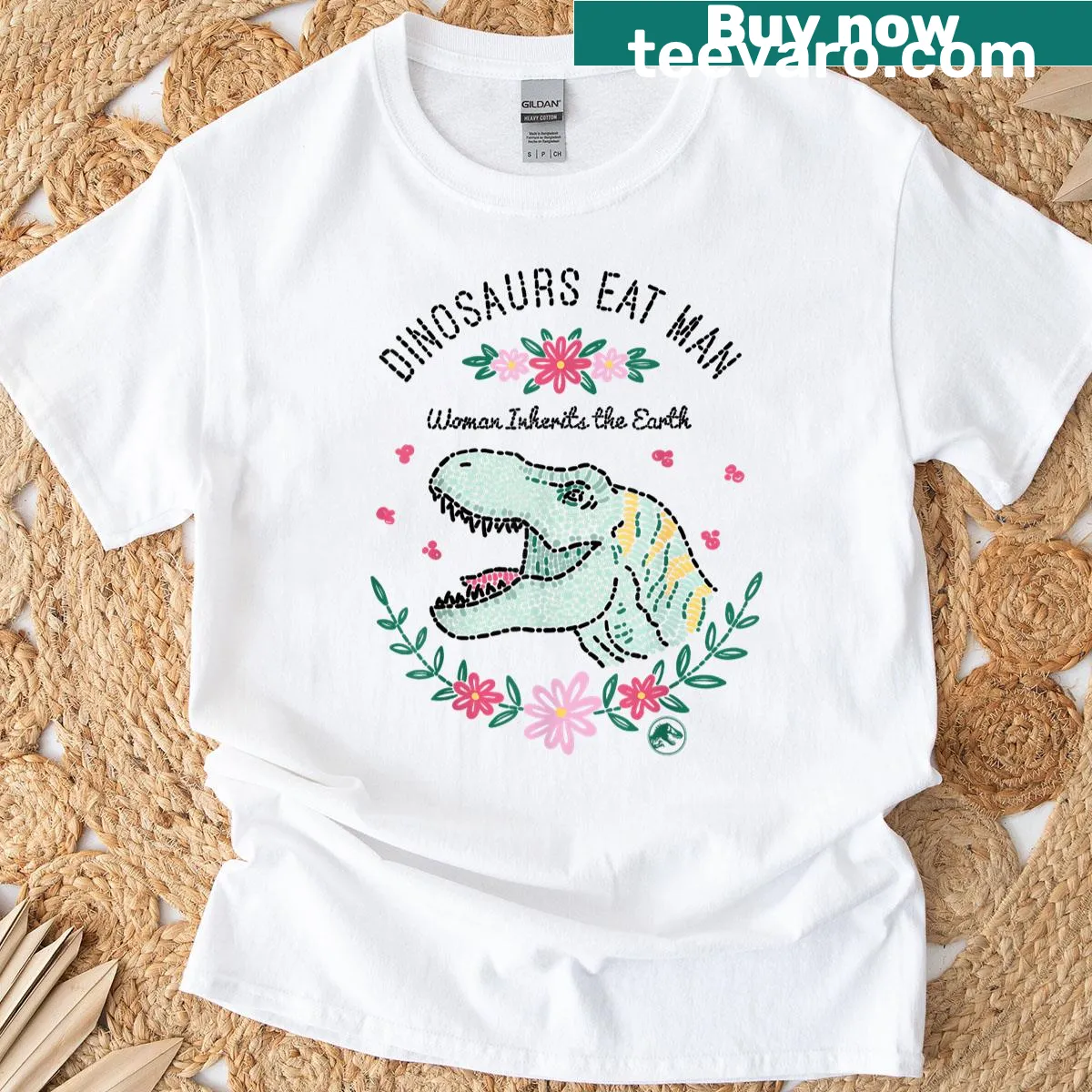 T-shirt with humorous Jurassic Park quote about dinosaurs — on a men's t-shirt