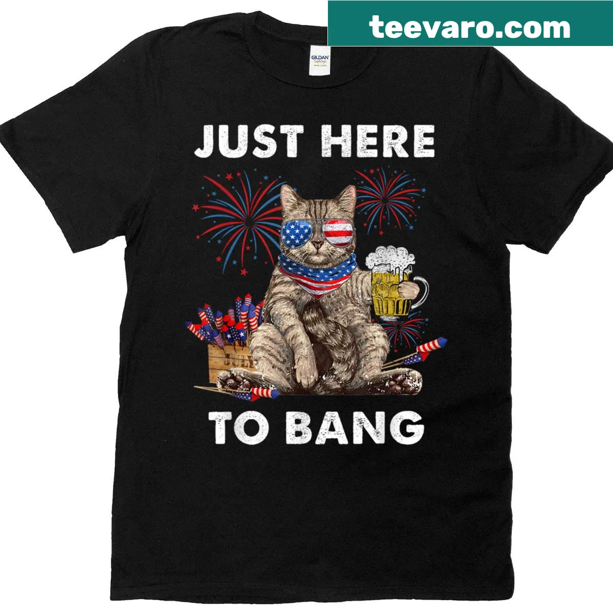 Funny July 4th T-shirt with USA flag and humorous text — on a men's t-shirt