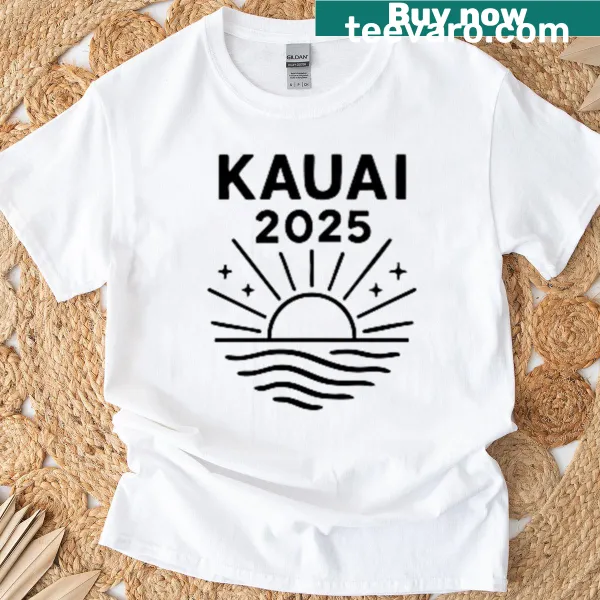 Travel-themed t-shirt featuring Kauai 2025