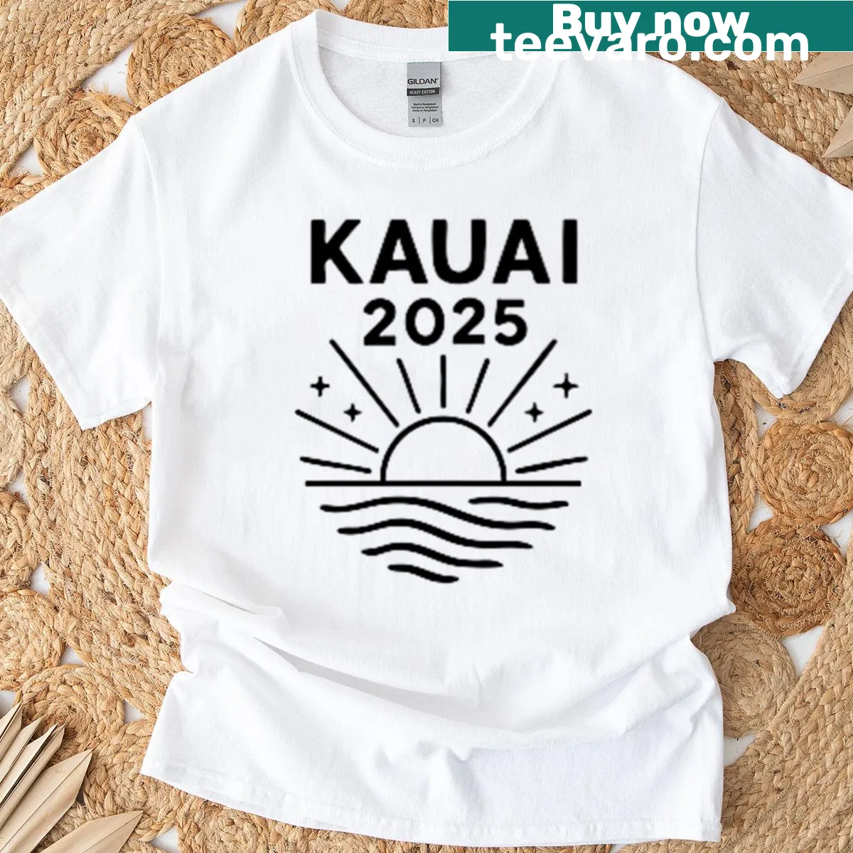Travel-themed t-shirt featuring Kauai 2025 — on a men's t-shirt